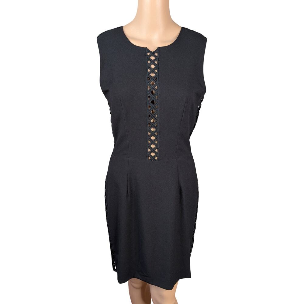 Dress The Population Vintage Black Lattice Lace Sheath Dress Medium M LBD Party